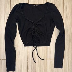 Zara Black Ruched Short Sleeve Top